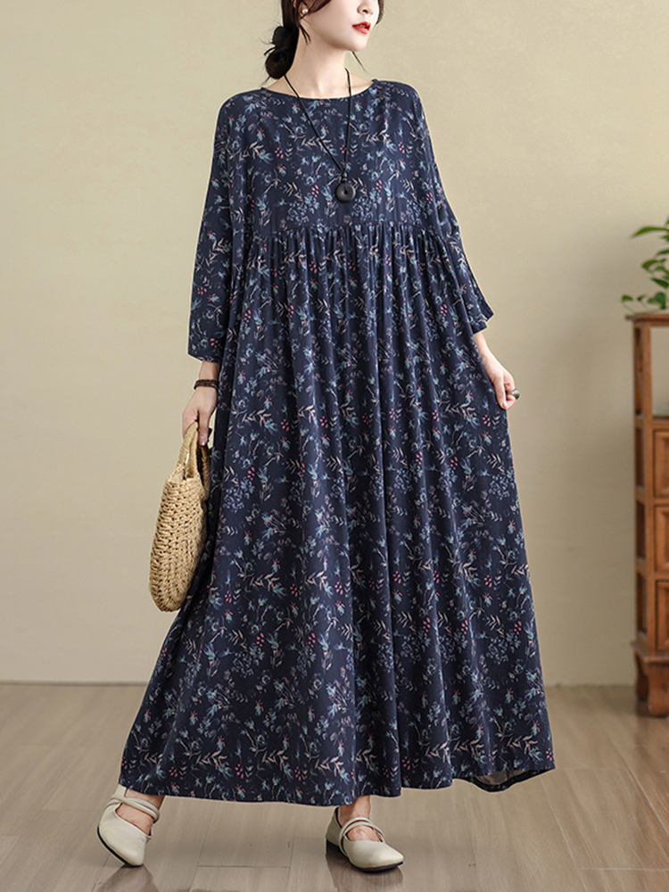 Robes Vintage en coton à manches longues pour femmes, imprimé Floral, toutes saisons, décontractées, amples, vêtements élégants, nouvelle collection
