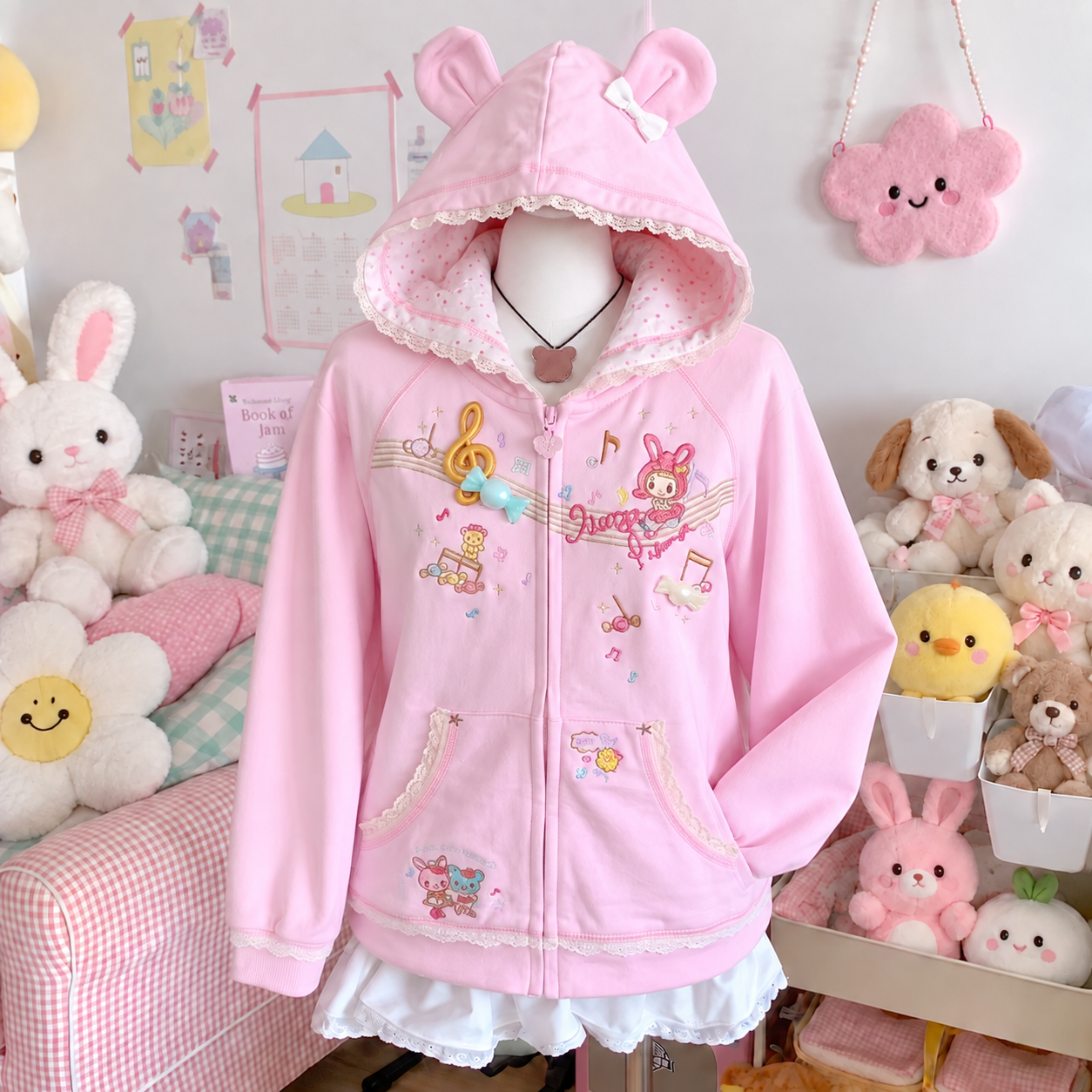 Japonais mignon manteau broderie lapin oreille à capuche sous-culture Kawaii Y2k hauts décontracté mode doux manteaux Ropa Mujer femmes vêtements