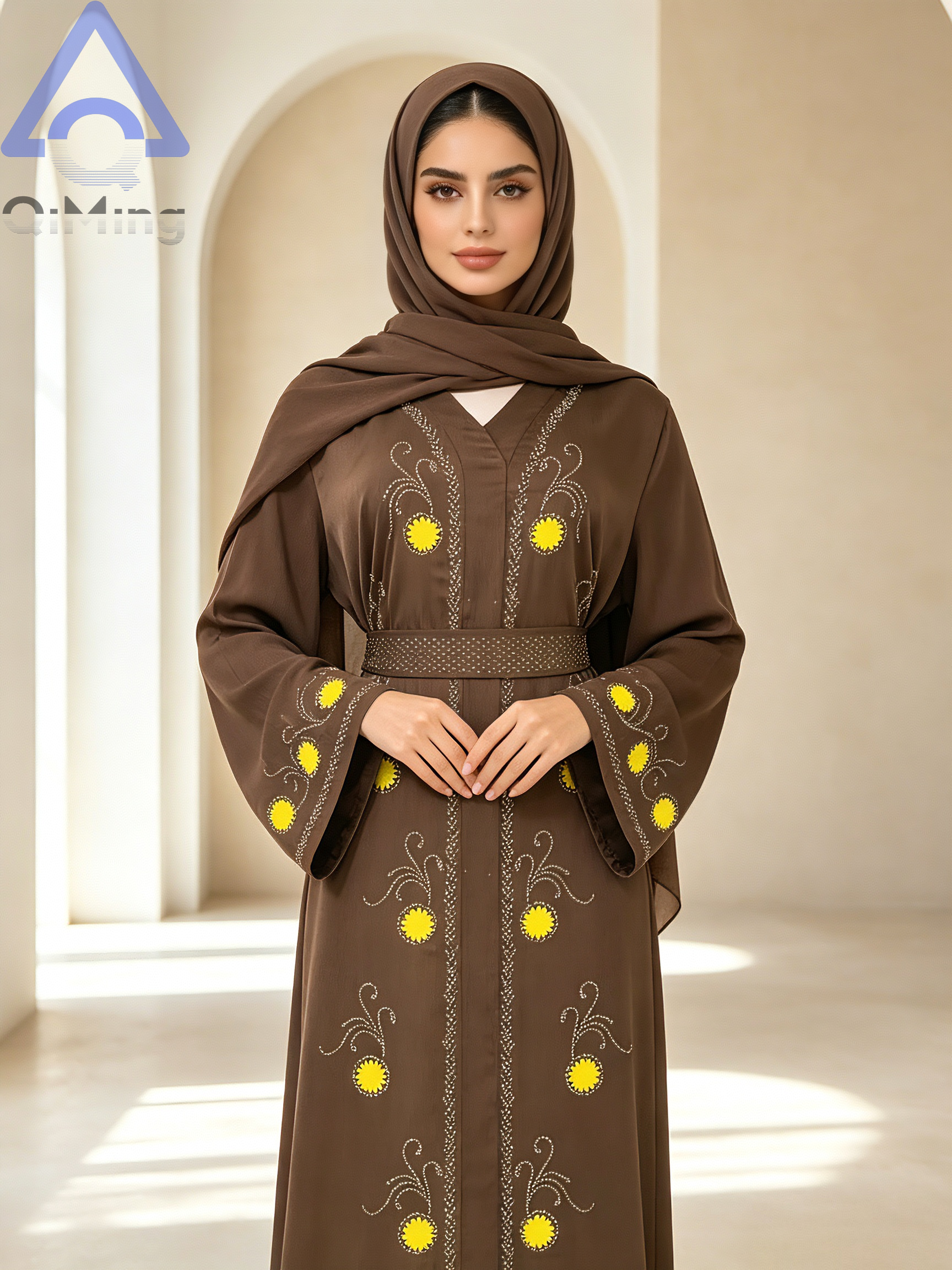 Kaftan Abaya Musulmane pour Femme, Robe Longue Marocaine Violette à Col en V et Strass, Modèle Dubai, Robe Islamique Élégante pour le Ramadan