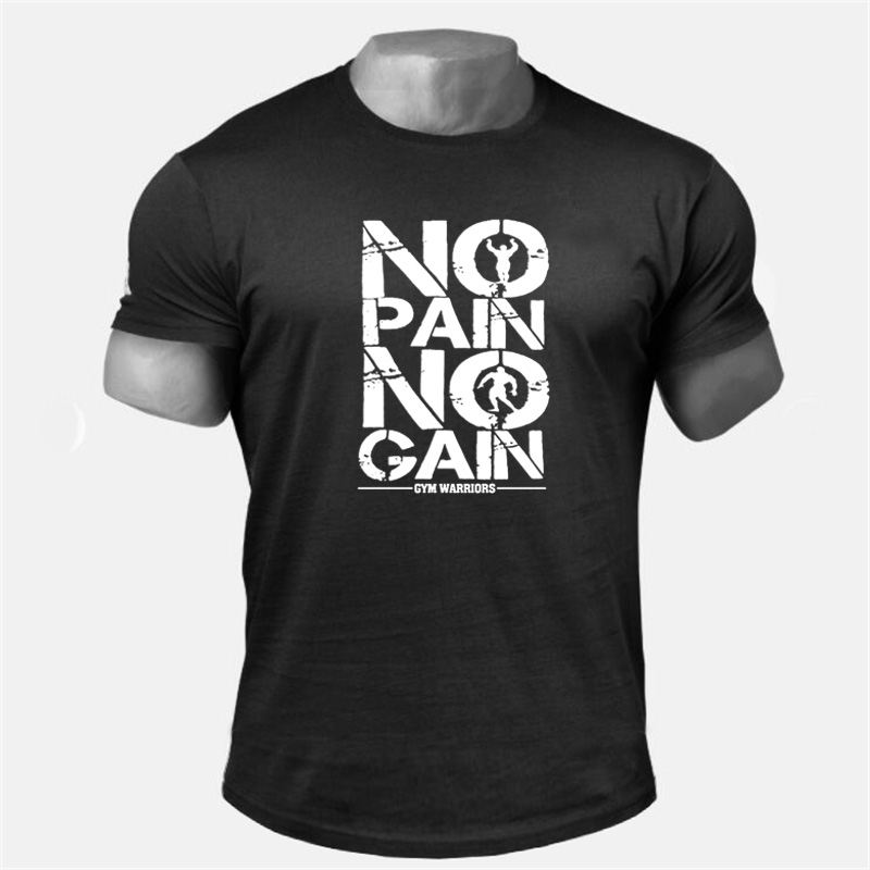 T-shirt à manches courtes en coton pour homme, vêtements de musculation, fitness, entraînement, pas de douleur, pas de revenu