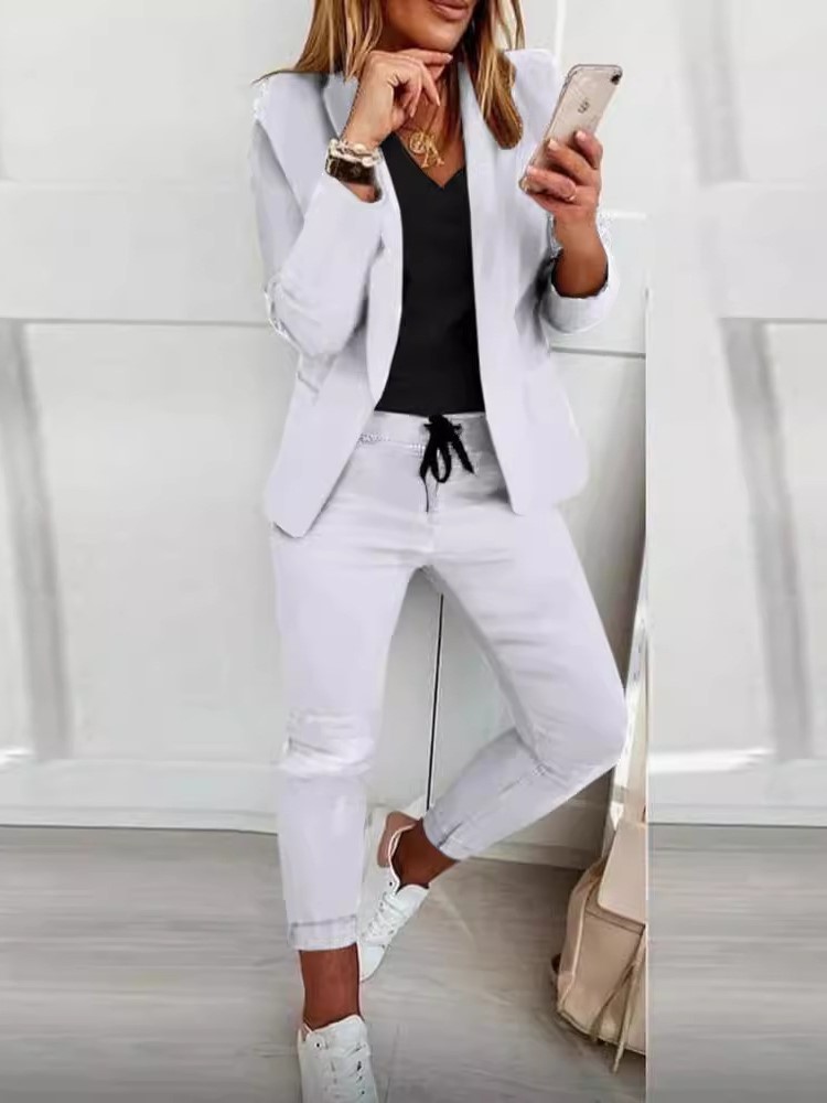 2026 femmes deux pièces pantalon costume ensemble tenues printemps automne rabattu imprimé Blazer manteau cordon pantalon costume femmes ensembles décontractés