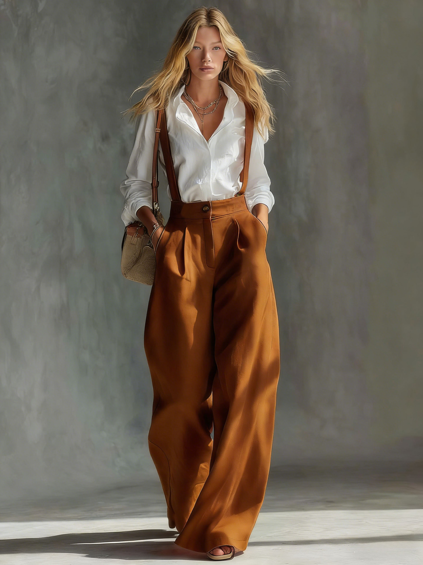 Pantalon large pour femme, salopette, nouvelle collection Printemps-Été 2026, taille haute, élégant, rétro, polyvalent, couleur unie