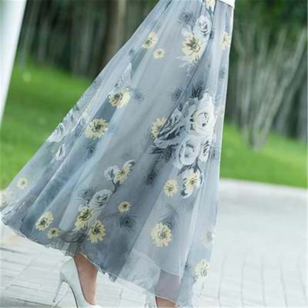 Jupe longue taille haute en mousseline de soie pour femmes, jupe d'été coréenne, jupe maxi florale dégradée, vêtements de danse élégants, vêtements de plage Boho Lady Vintage Girl