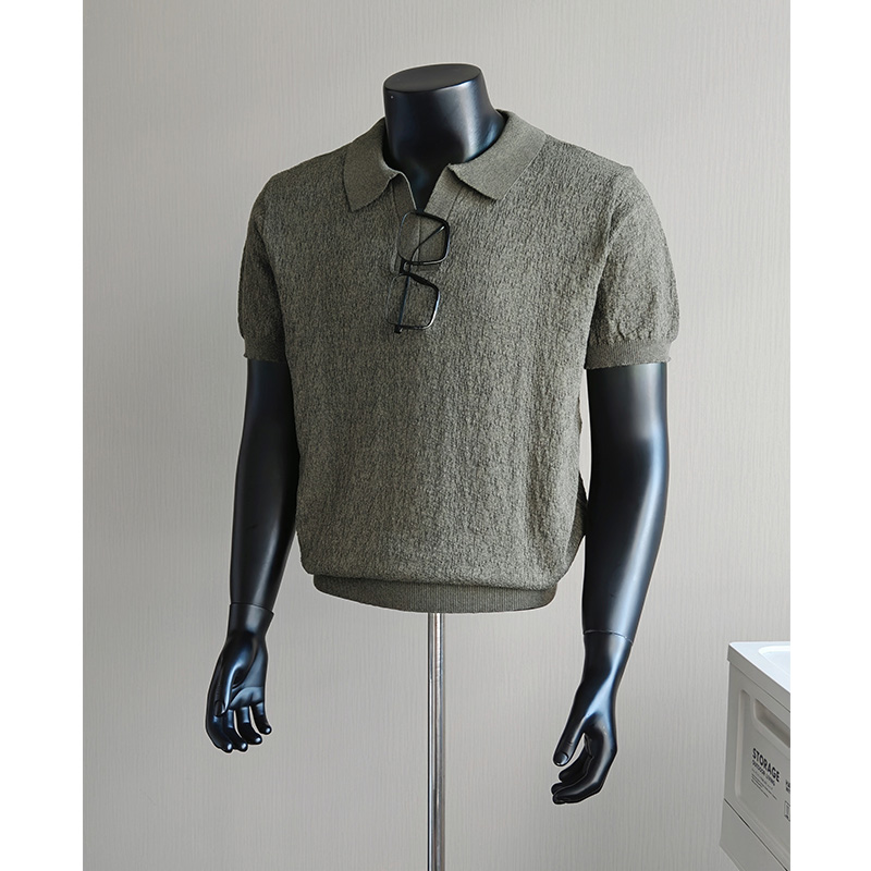 T-shirt d'été en soie glacée tricotée à manches courtes, couleur unie, col rond, décontracté, pour affaires et occasions sociales, streetwear