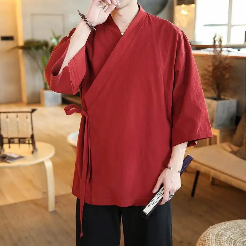 Kimono japonais solide pour hommes, Streetwear japonais, chemise, chemisier, vêtements coréens, Cardigan 5XL, été