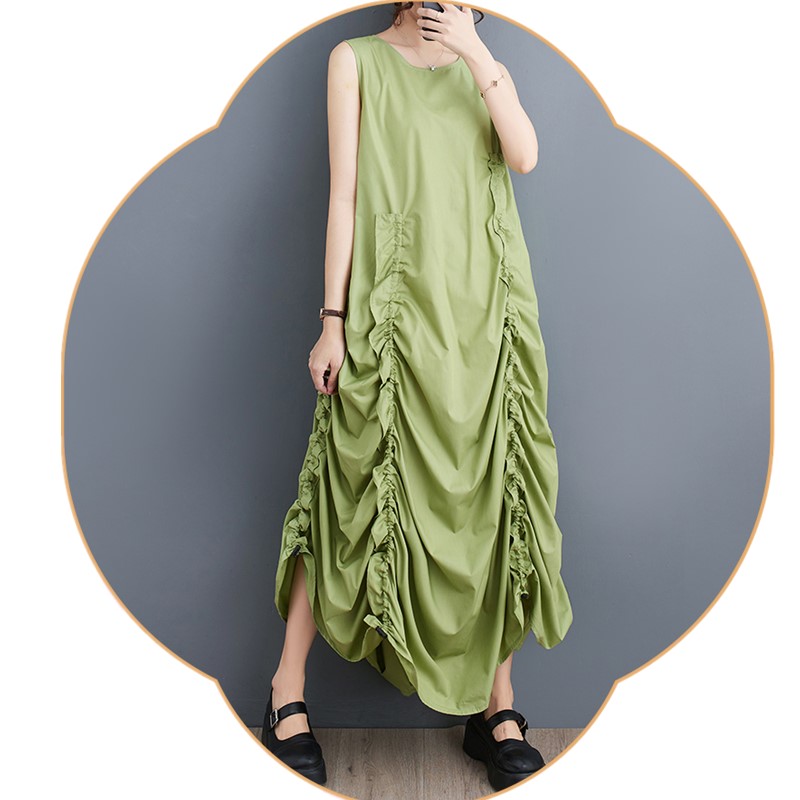 Sans manches vintage plissé nouveau en robes pour femmes décontracté ample longue robe d'été vêtements élégants 2025