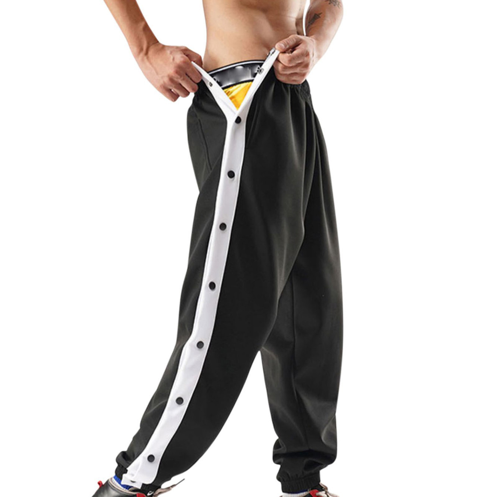 Hommes pantalons de survêtement mode contraste couleur côtés boutons Stretch entraînement pantalons longs mâle décontracté sport pantalons de survêtement Streetwear