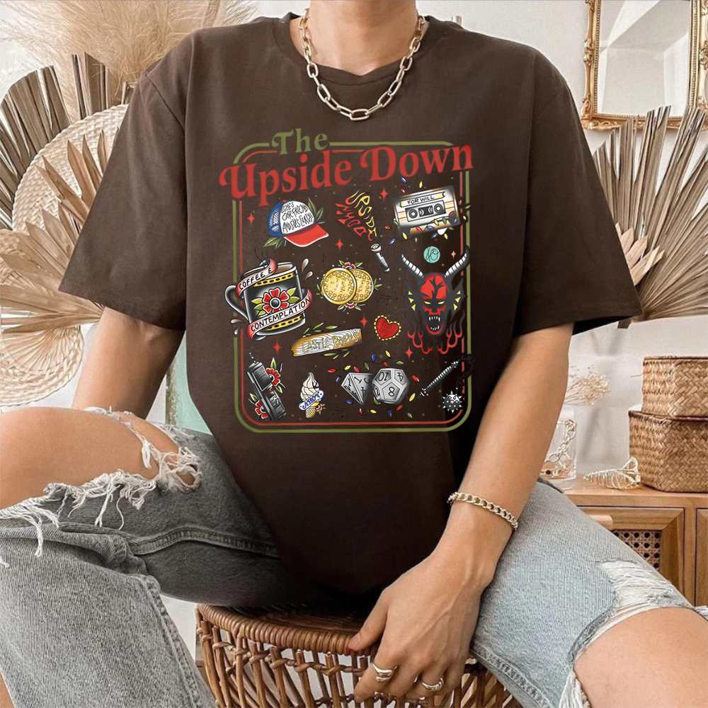 Le T-shirt à l'envers drôle femmes hommes Hawkins Clipart graphique T-shirt étranger ST5 inspiré Demogorgon chemises à la mode gothique hauts