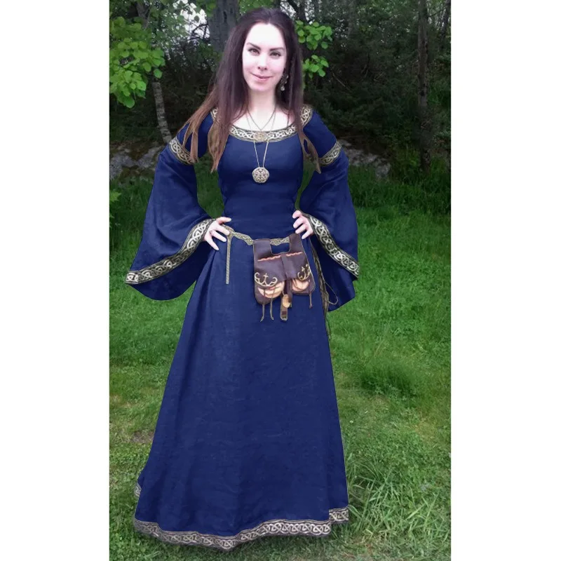 Robe médiévale Vintage celtique à manches longues pour femmes, longueur au sol, Renaissance gothique, Cosplay, Costume d'halloween