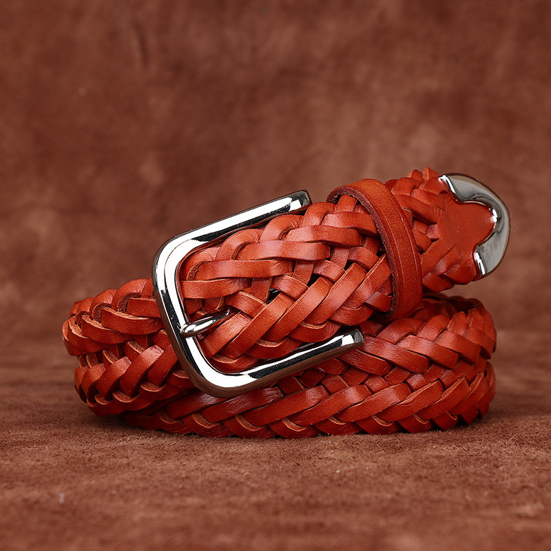 Ceinture en cuir tressé de 3,5 cm de large pour homme, en cuir de vachette de première qualité, faite à la main, avec boucle à ardillon, polyvalente pour pantalons décontractés.