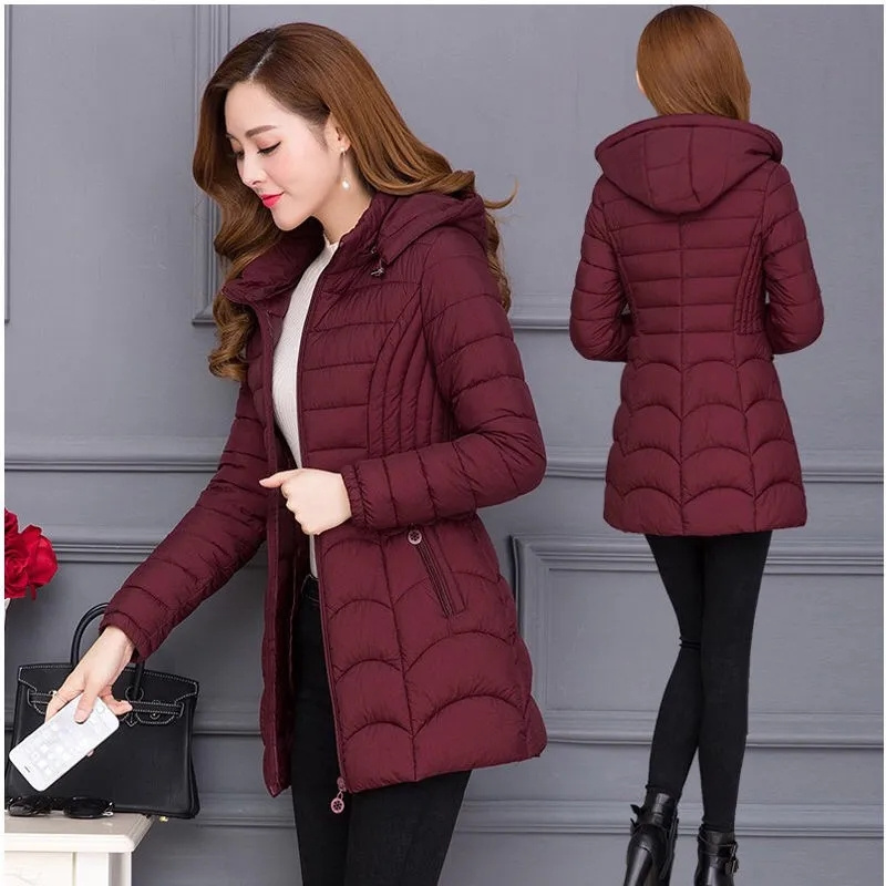 Manteau d'hiver pour femmes 2026, mode, mère d'âge moyen, veste en coton mince à capuche, taille plus, décontracté, uni, chaud, épais, vêtements d'extérieur, parka