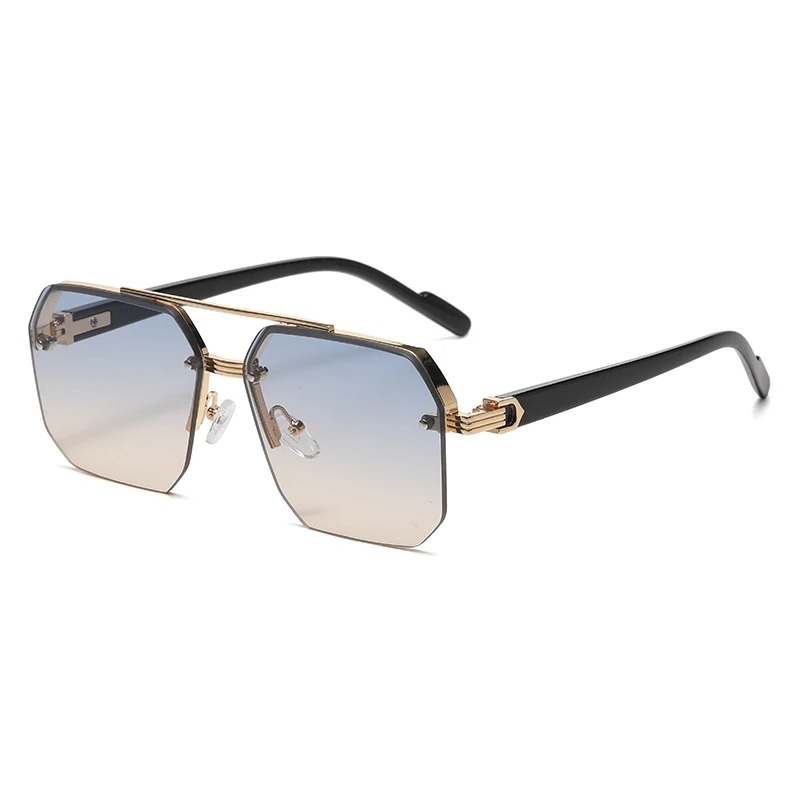 Lunettes de soleil métalliques pour hommes, monture carrée demi-cerclée, style décontracté, tendance, personnalité, rétro, mode, pour sports de plein air