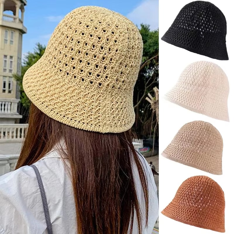 Chapeau de paille de plage pour femme, respirant, chic, style bob, tissé à la main, pour l'été, la pêche et la protection solaire