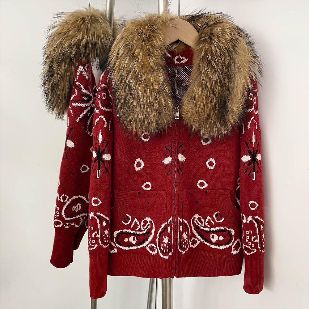 Manteau en tricot pour femme avec fourrure naturelle, parka de luxe pour femme avec vraie fourrure, vêtements pour femme, hauts pour femme, cardigan pour femme, tricot pour femmes
