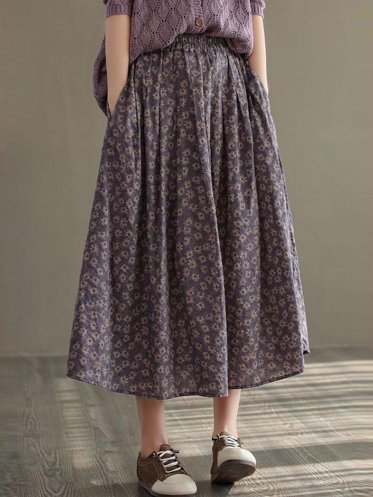 Jupe trapèze longue décontractée pour femmes, style vintage, imprimé floral, confortable, élégante, D536, nouvelle arrivée, automne, 2023