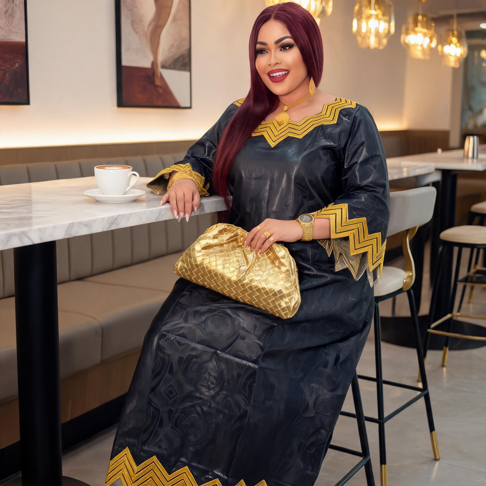 Robes africaines pour femmes grande taille, robe longue en bazin riche avec broderie et écharpe