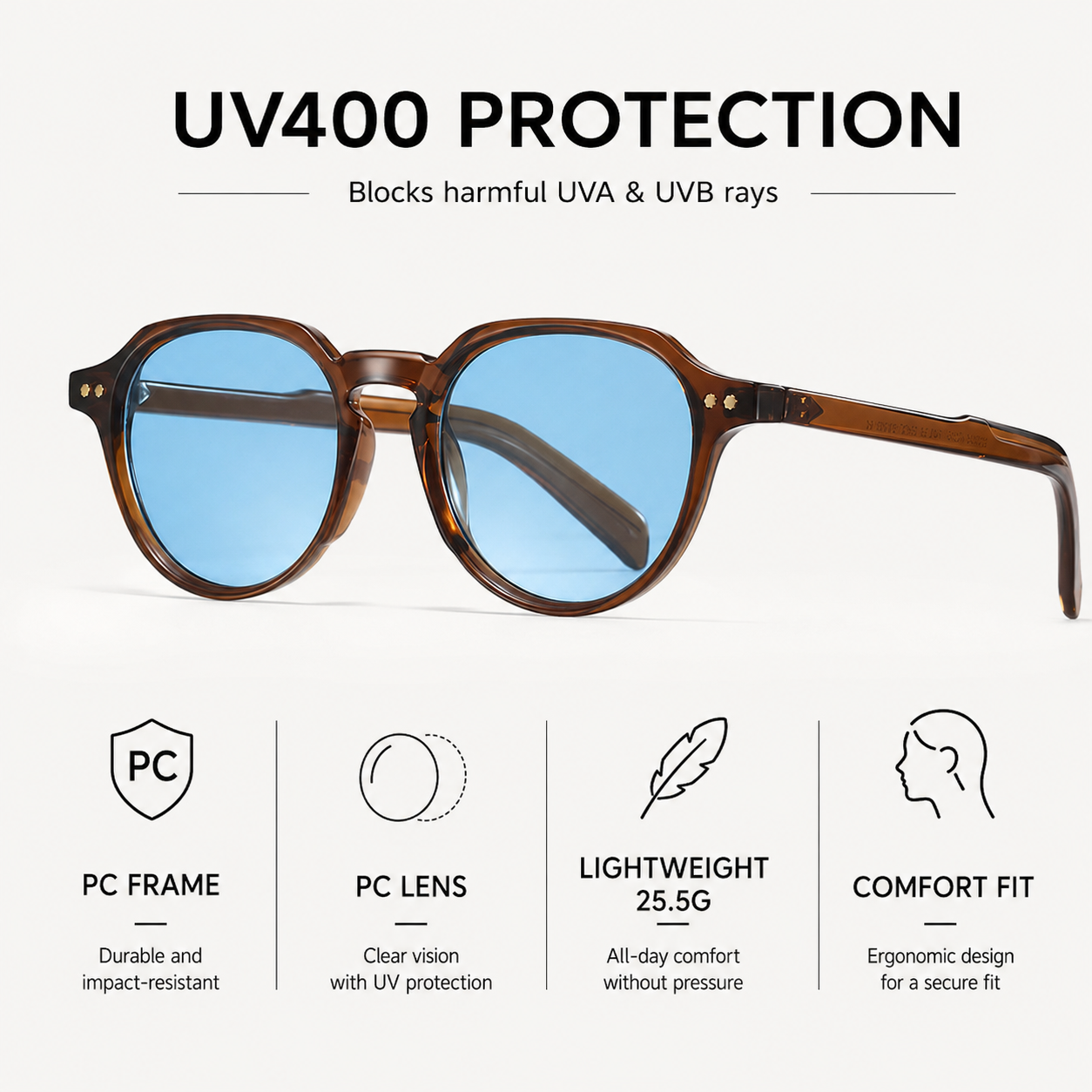 Lunettes de soleil rondes rétro pour hommes et femmes, marque de luxe, verres bleus, lunettes de soleil vintage à rivets, Oculos De Sol UV400 pour hommes et femmes