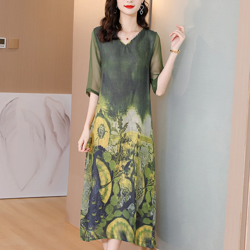 Femme mode coréenne lumière robe mi-longue été Boho élégant moulante décontracté robe d'été 2025 plage florale ample col en v Sexy robes