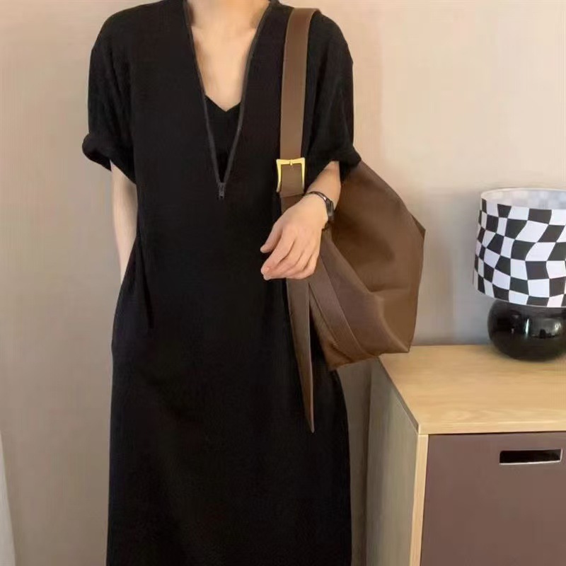 Nouvelle robe longue décontractée pour femme, coupe ample, zippée, grande taille, amincissante, idéale pour les étudiantes, les vacances, les trajets quotidiens et le quotidien.