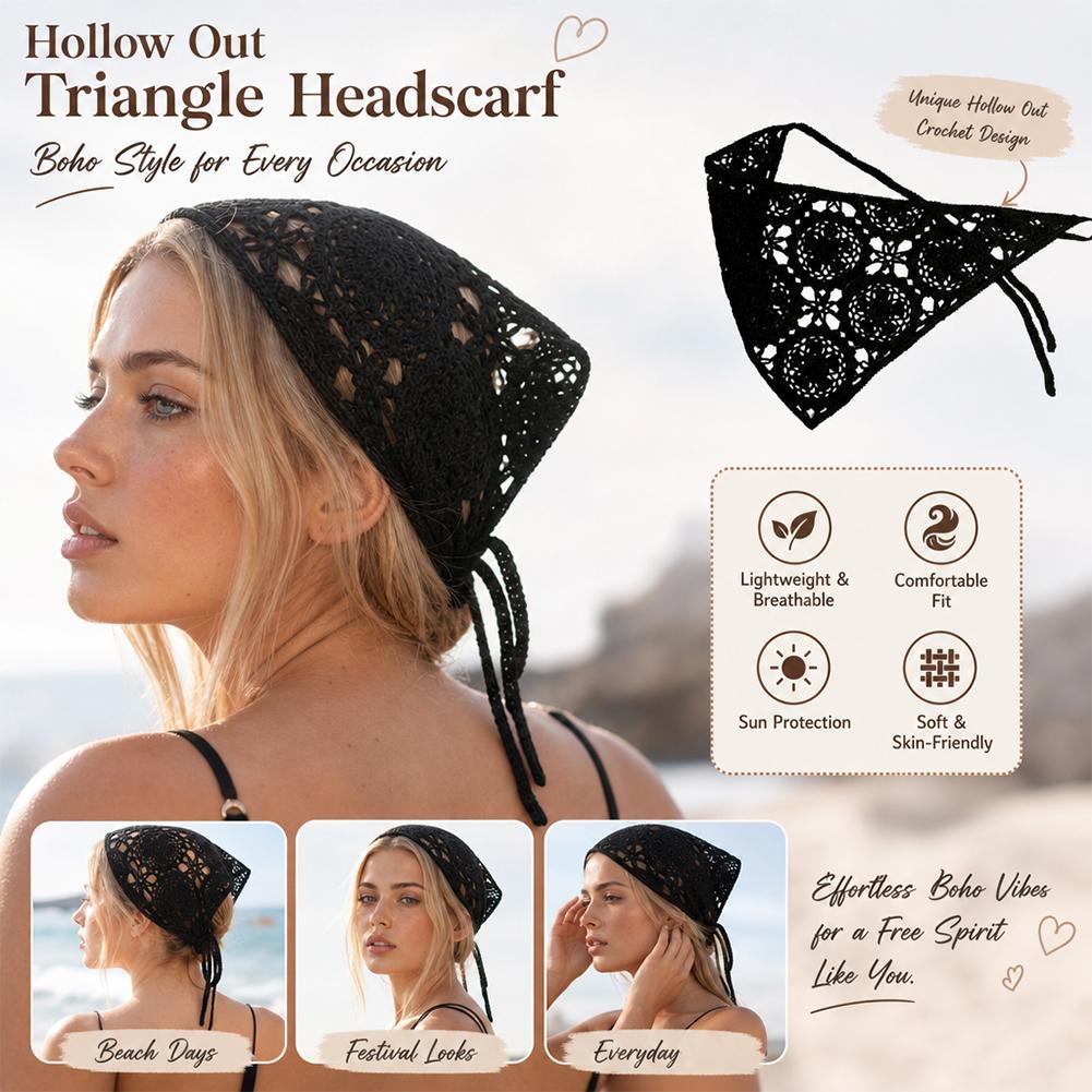 Foulard triangulaire beige pour femme, bandana en crochet, écharpe en maille transparente tricotée, foulard rétro, écharpe polyvalente pour le cou, accessoires pour cheveux