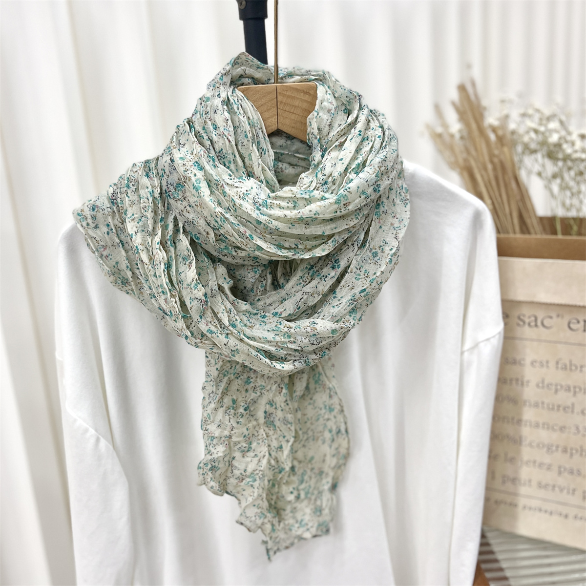 Mosaïque imprimé points Hijab écharpe mode plissée femmes Foulard élégant hiver longue écharpe châle