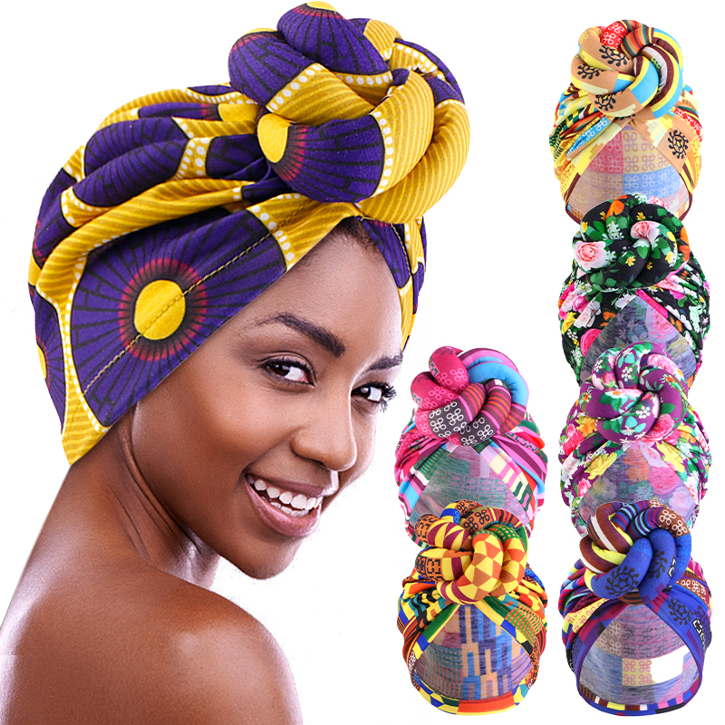 Turban extensible imprimé africain pour femmes, grande fleur, Bonnet, chapeau pré-fabriqué, nœud supérieur, couvre-chef pour fête de mariage, nouvelle collection