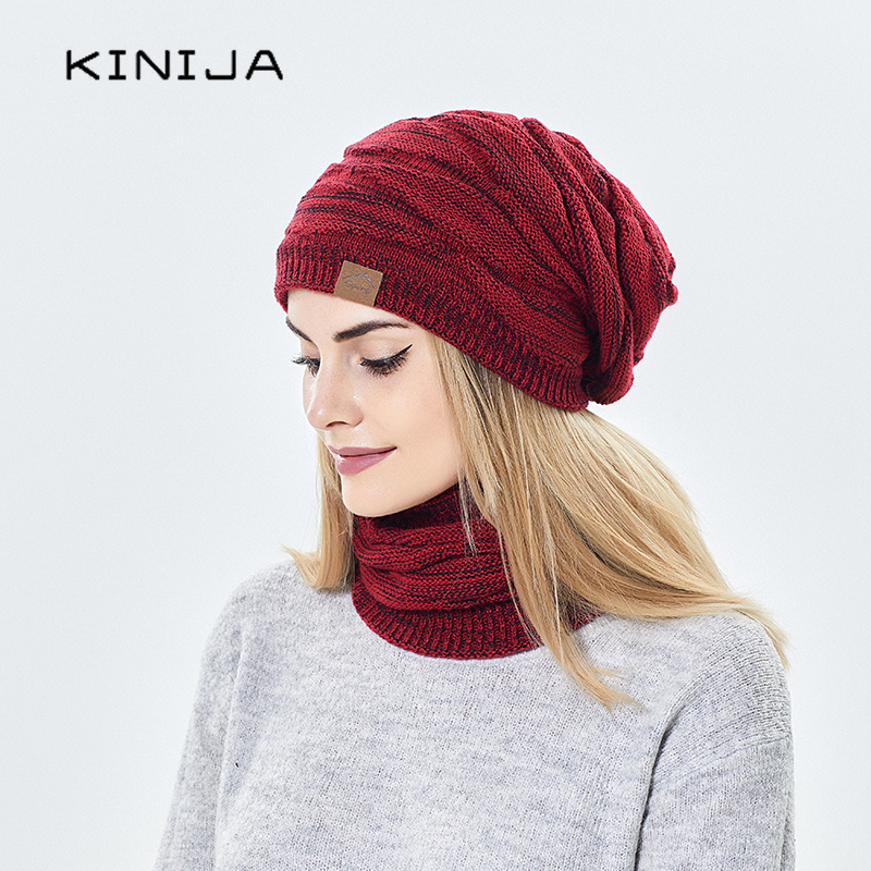 Ensemble bonnet et écharpe d'hiver pour homme et femme, bonnets en tricot pour le ski, le cyclisme, le col chaud en peluche, casquette coupe-vent, bonnets épais en laine pour femme