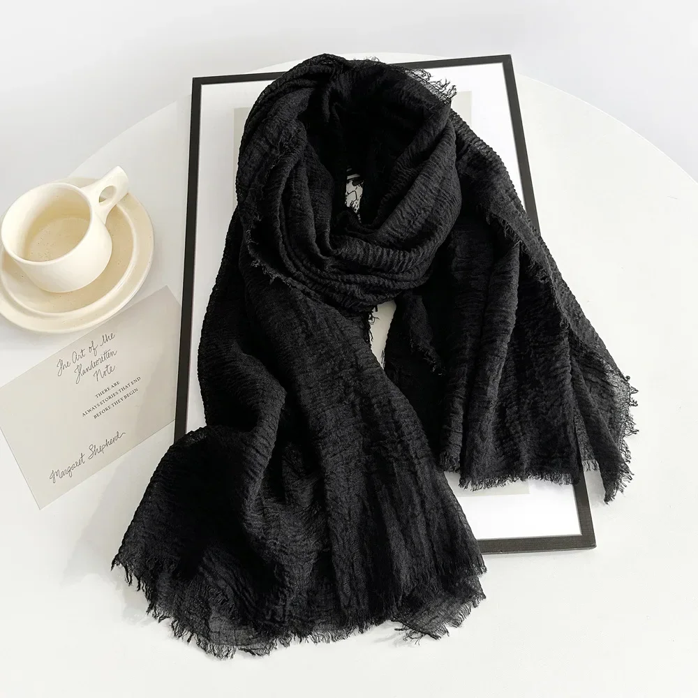 Femmes coton lin écharpe châle Hijab musulman Long foulard foulards bandeau solide foulards femme plaine foulard