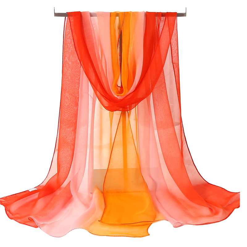 Foulard en mousseline de soie pour femmes, quatre saisons, fine, douce, imprimé dégradé, Georgette, châles, longs enveloppements, Hijab de plage, protection solaire