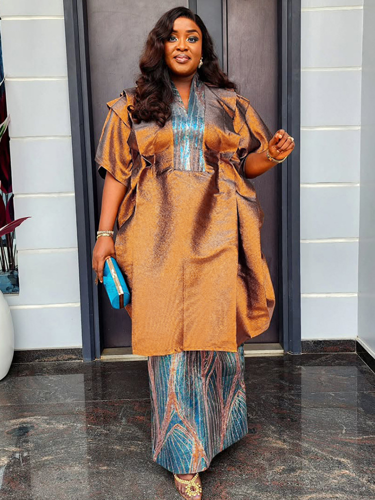 Robes Traditionnelles Africaines de Luxe pour Femmes – Tenues de Mariage, Fête et Anniversaire – Ensemble 2 Pièces (Robe et Jupe) Grandes Tailles – Collection 2026 Vêtements Africains