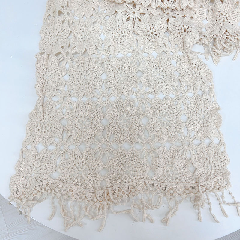 Châle en Dentelle Crochetée pour Femme, Foulard en Coton Monochromatique Ivoire, Mode Femme, 40*190cm