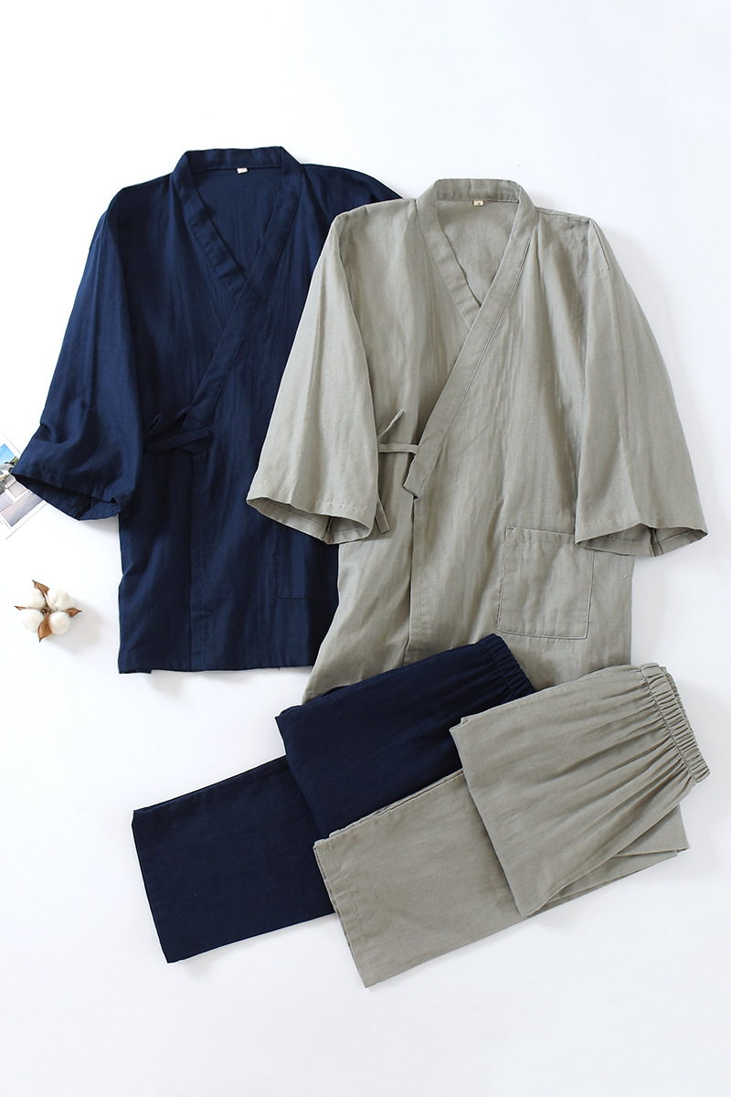 Kimono japonais en coton pour homme, pyjama masculin à lacets, vêtements de maison traditionnels, Haori Yukata, chemise de nuit, vêtements de maison pour le printemps/automne
