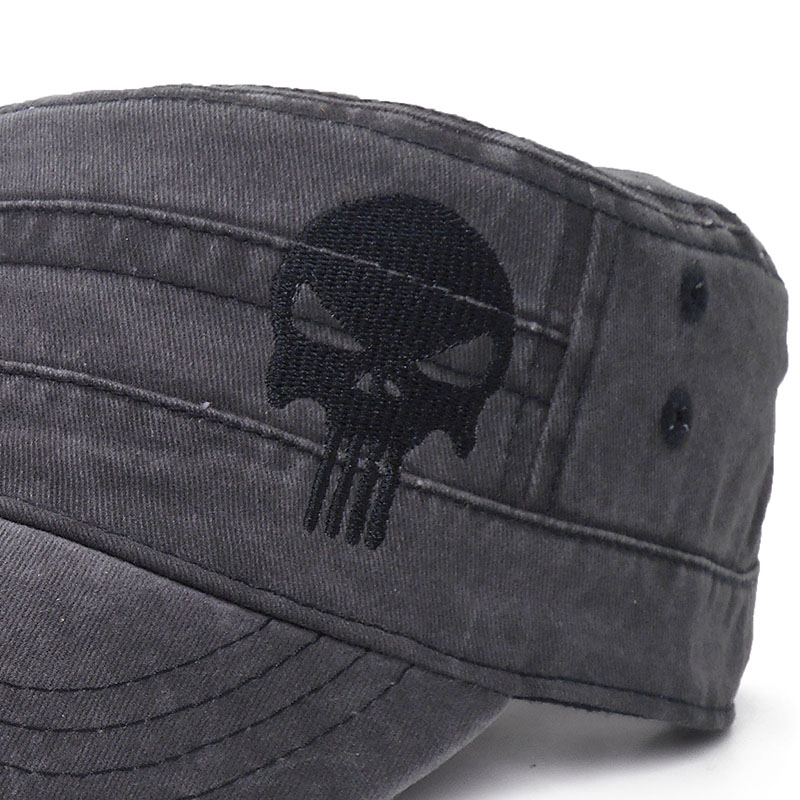 Casquette de baseball en coton lavé pour hommes, chapeau cool, tête de mort brodée, dessus plat, casquette militaire, chapeaux de papa décontractés, extérieur