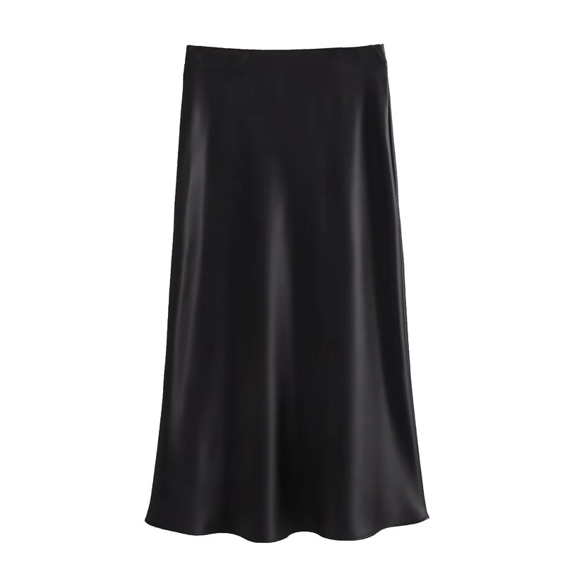 MUJER Satin jupes longues pour femmes drapé taille haute jupe Midi femme été droite femmes jupe vacances plage femmes jupe