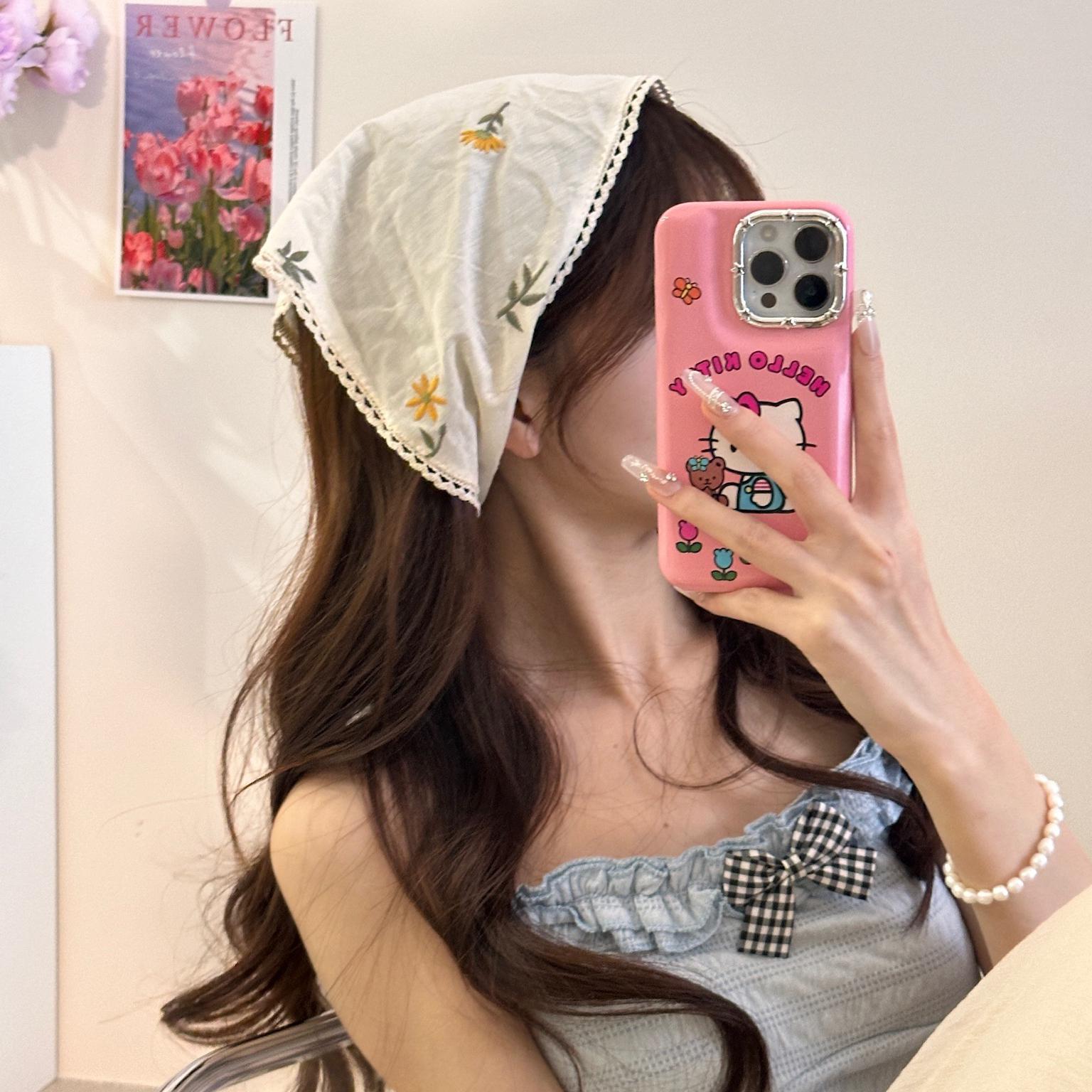 Tissu imprimé Triangle écharpe fleur bandes de cheveux femmes doux rétro chapeaux Turban Bandana bandeaux pour fille cheveux accessoires