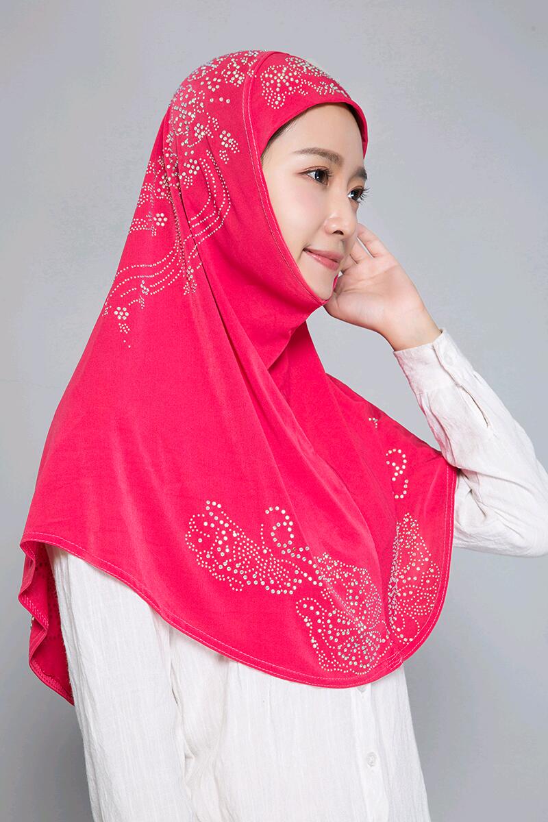 H006 Adultes ou grandes filles bonne taille musulman hijab écharpe avec strass foulard islamique chapeau armia tirer sur bandeau cadeau du ramadan