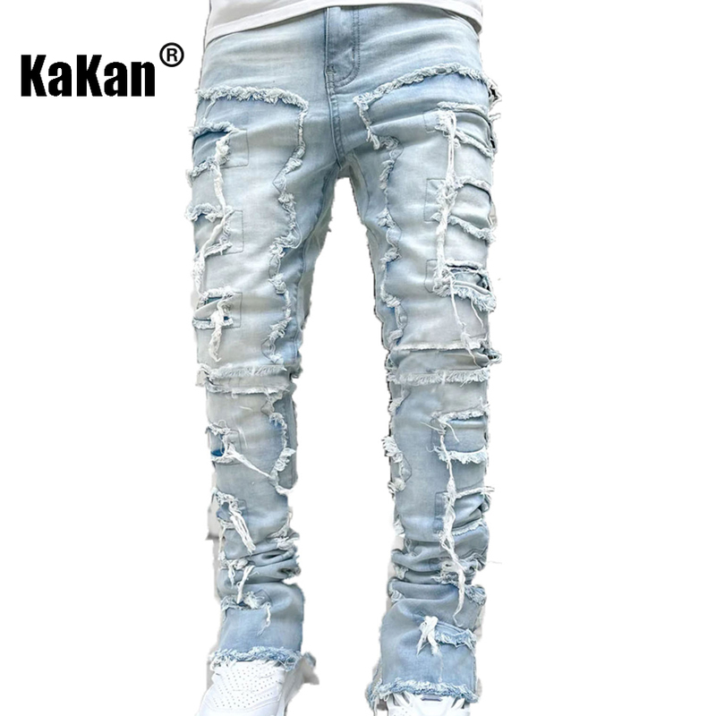 Kakan - Nouveaux jeans à patch extensible Streetwise lourds européens et américains pour hommes, jeans longs coupe droite High Street16-3001