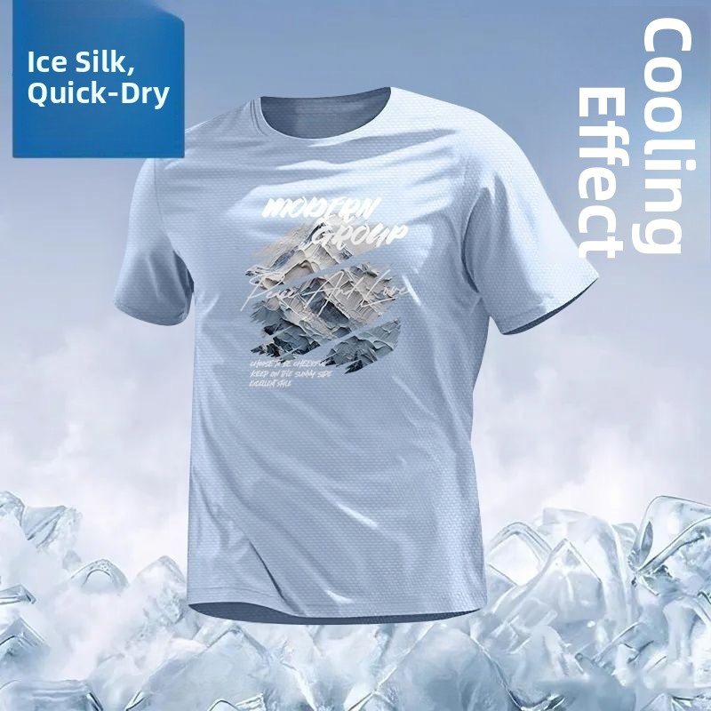 T-shirt décontracté pour homme en soie glacée à manches courtes, coupe ample, respirant, séchage rapide, protection UV, en fibre de polyester, idéal pour l'été