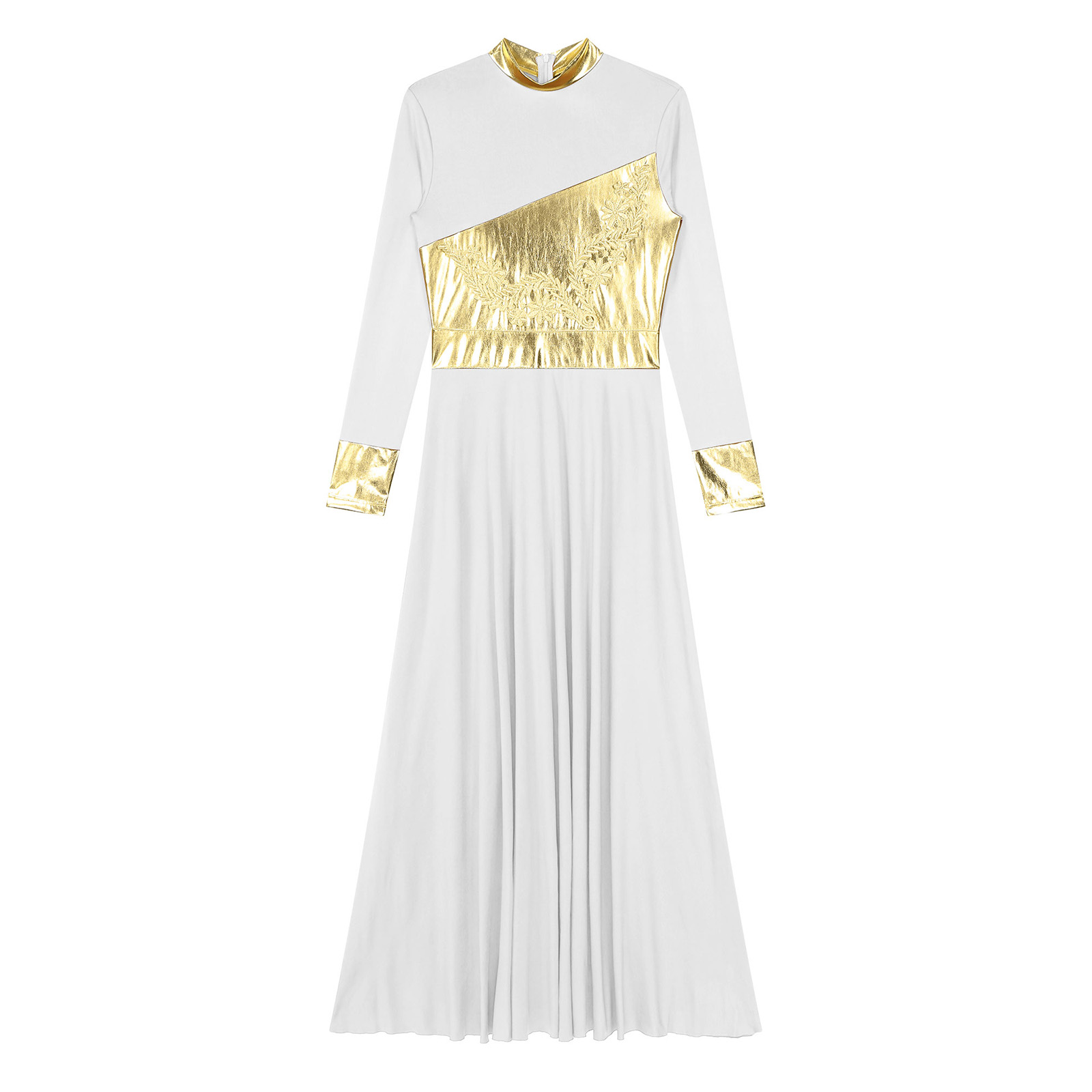 Robe de danse liturgique à manches longues pour femmes, robe de louange, vêtements de danse d'église, robe de chorale, documents brillants métalliques, nuit