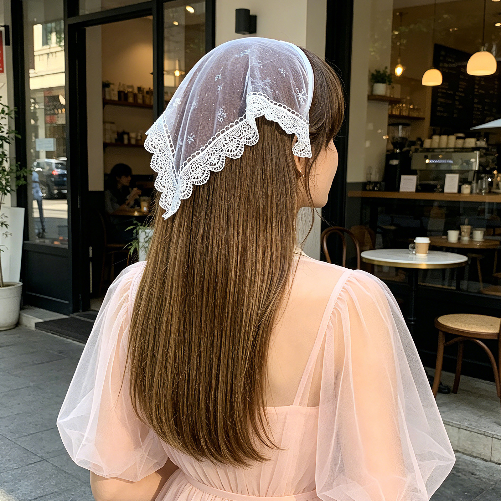 Bandeau en dentelle et maille tendance, bandeau foulard triangulaire rétro français pour femme printemps/été, accessoire de coiffure et de mode SA194