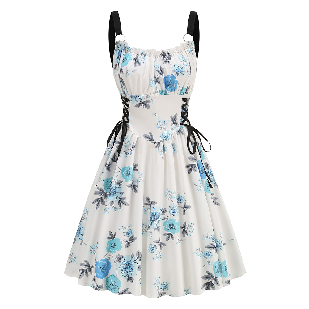 Robe de soirée imprimée à lacets pour femmes, robe à bretelles amincissantes, vêtements féminins à la mode, sexy et élégante