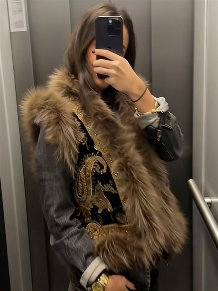 Gilet sans manches à motif Paisley Vintage pour femmes, avec garniture en fourrure de raton laveur, gilet à la mode, vêtements d'extérieur, Streetwear automne hiver 2025