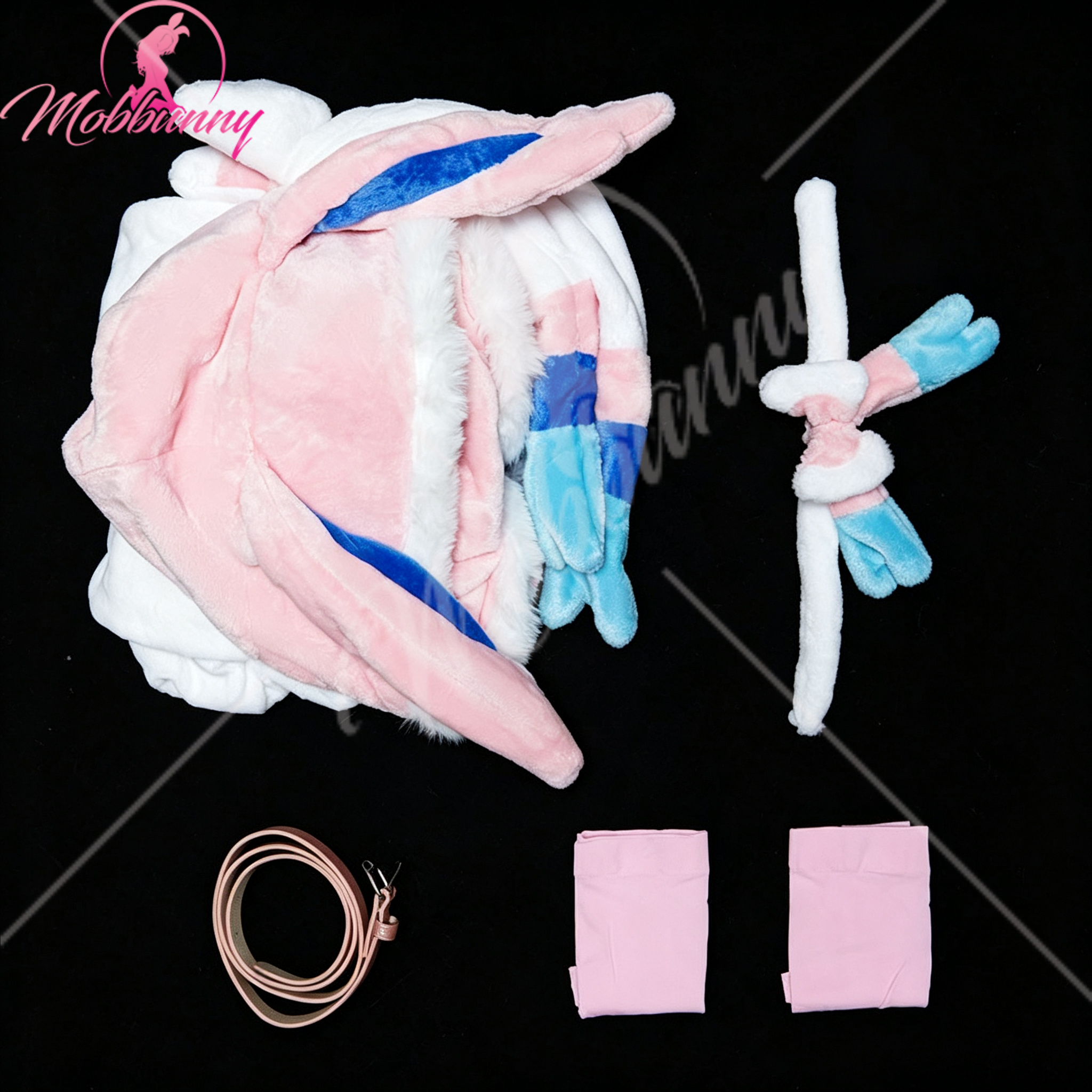 Mobbunny PM dérivé Sexy moelleux à capuche body profond V Kawaii une pièce barboteuse avec tour de cou et chaussettes Costume de Cosplay