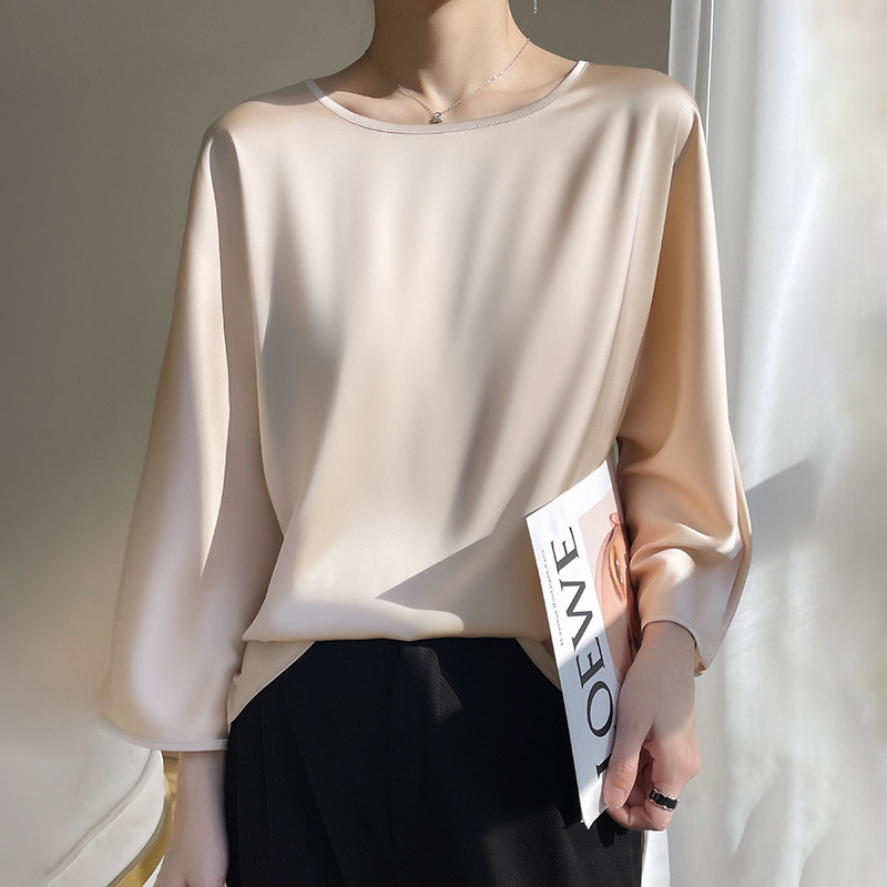 T-Shirt en soie pour femmes, coupe ample, haut en soie de mûrier, manches courtes, surdimensionné, chemise en soie à sept manches, Style de trajet élégant, été