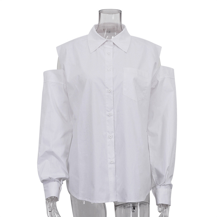 Chemise blanche ample et Sexy pour femmes, élégante, manches longues, revers ajouré, chemises et chemisiers, hauts Blusa, Streetwear féminin, 2023