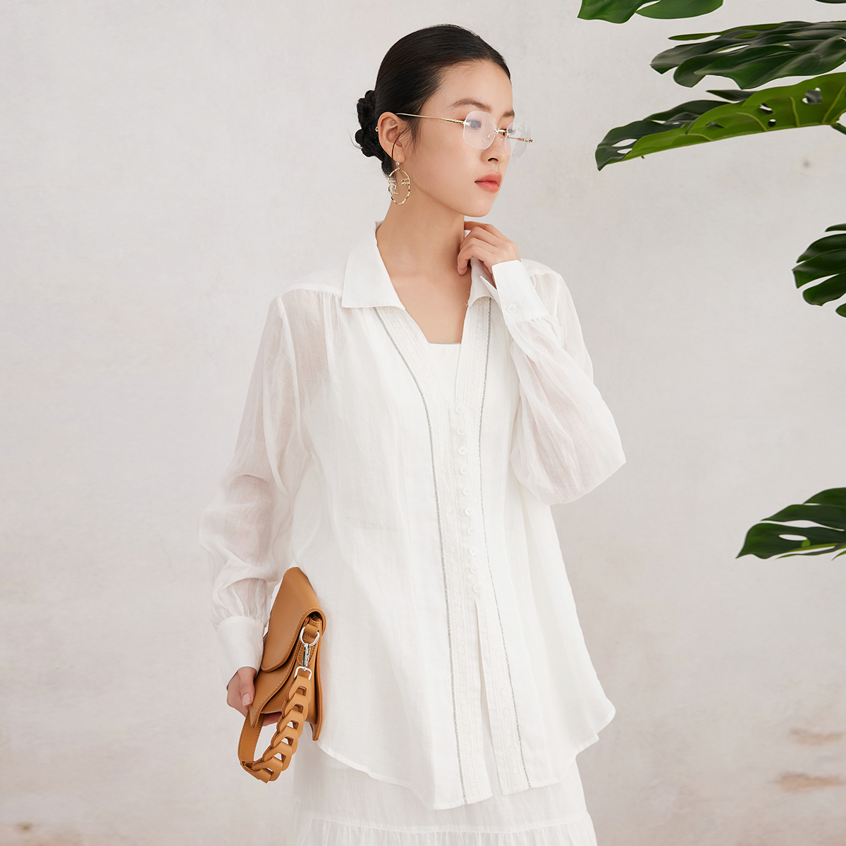K3089W vêtements de luxe pour femmes 100% Ramie dames printemps été chemisier blanc translucide respirant et confortable