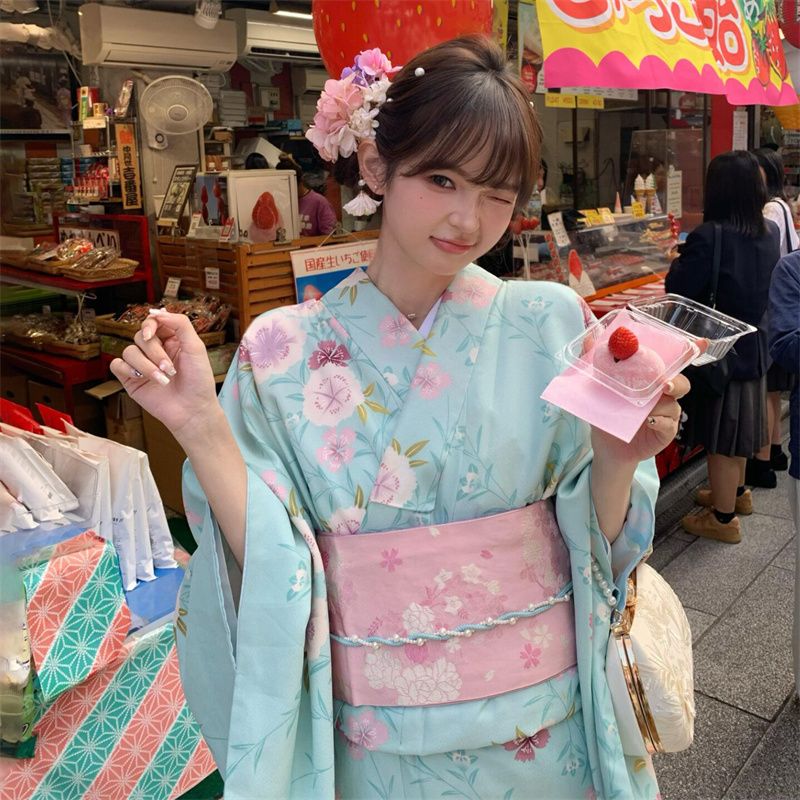 Kimono Yukata rétro amélioré, tenue japonaise élégante et littéraire, idéale pour la photographie de portrait en studio et les tenues à thème décontractées