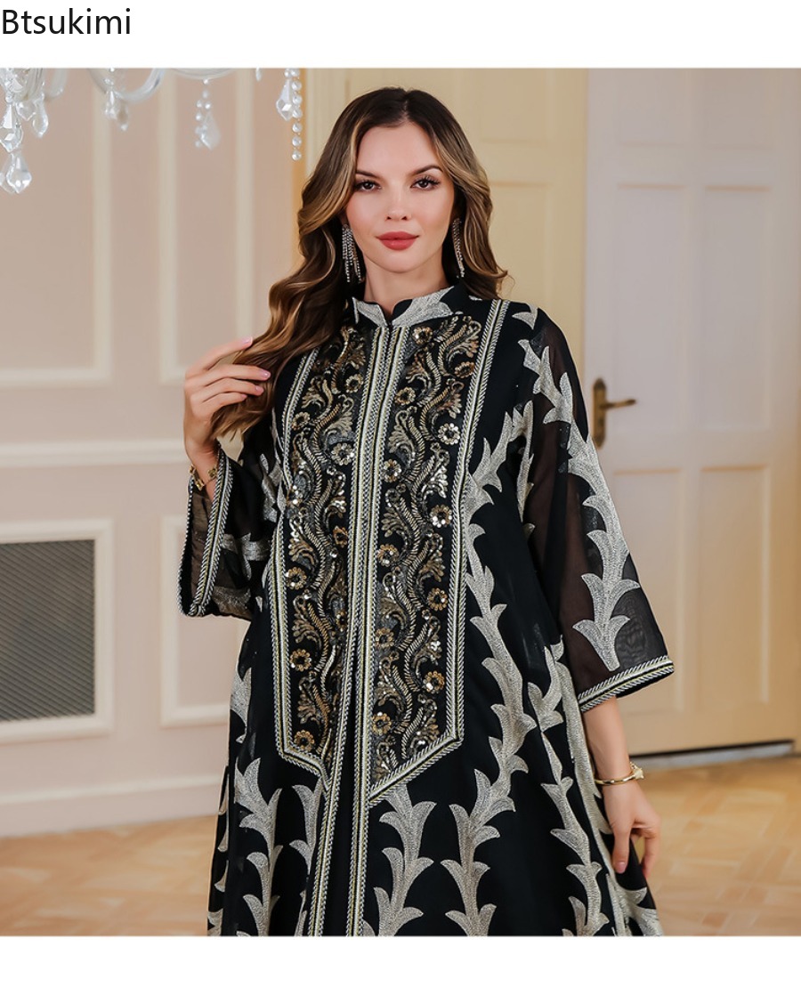 Nouvelles Abayas d'été en maille brodée pour femmes musulmanes, robes de soirée islamiques, robes de fête de Dubaï, élégants kaftans arabes, Vestidos