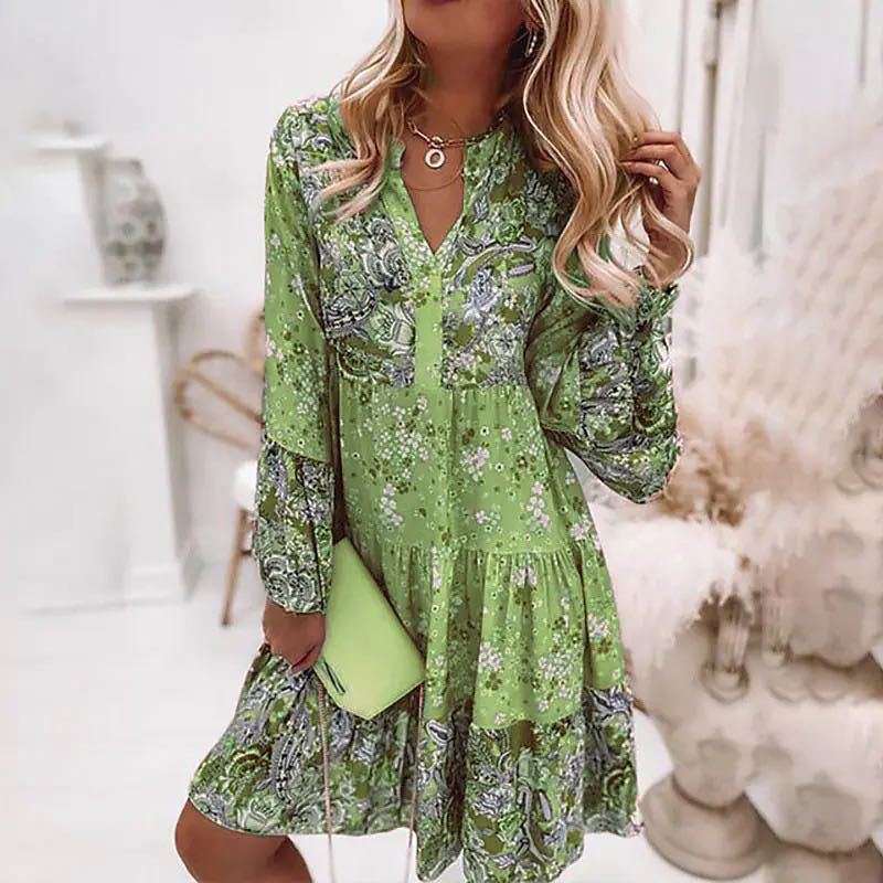 Robe décontractée à imprimé Floral pour femmes, style Boho, col en V, ample, ligne A, élégante, Robe de plage, de soirée, été, 2024