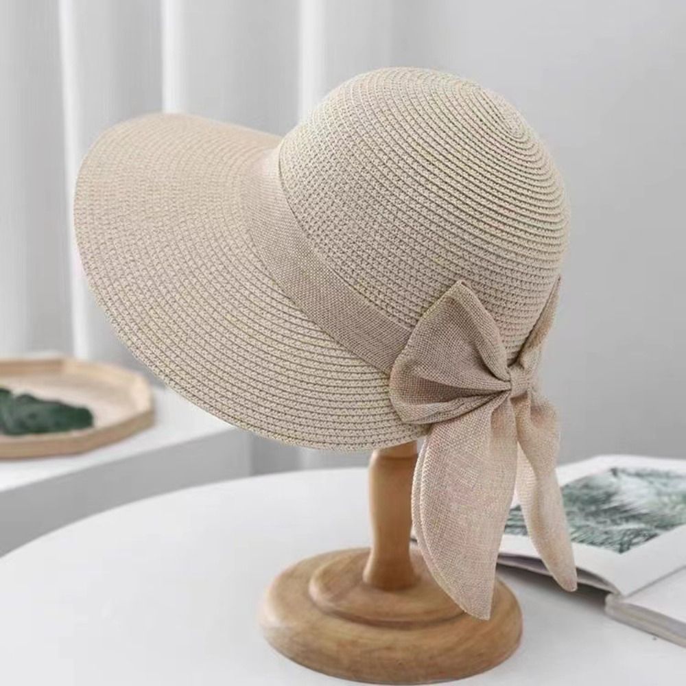 Chapeau de soleil d'été anti-UV avec nœud, respirant, pour la plage, chapeau bob décontracté et tendance pour femmes, chapeau de paille Panama